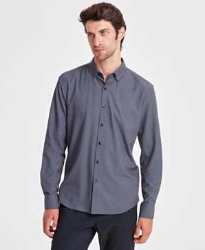 Men's Alfatech Hex Line Regular-Fit 4-Way Stretch Geo-Print Button-Down Shirt, Created for Macy's 