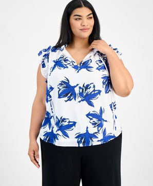 Plus Size Double Ruffle Tie-Front Blouse
