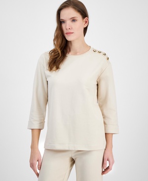 Women's French Terry Button-Shoulder Top