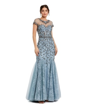 Women's Sheer Top Embellished Mermaid Gown
