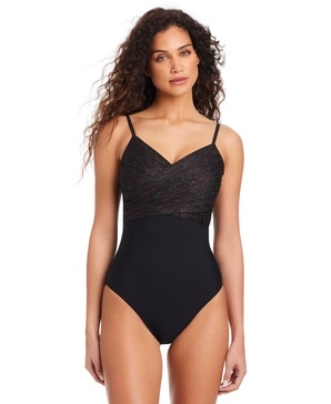 Women's Draped Metallic One-Piece Swimsuit