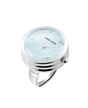 Women's Quartz Aqua and Silver-Tone Metal Alloy Ring Watch, 20mm