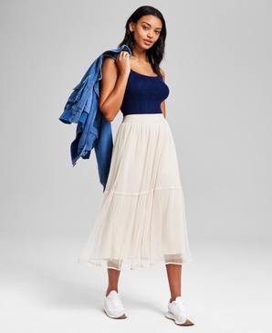 Women's Pull-On Tiered Tulle Midi Skirt, Exclusively at Macy's 