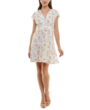 Women's Printed Cotton Eyelet V-Neck Dress