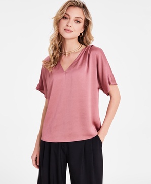 Women's Satin V-Neck Blouse, Exclusively at Macy's