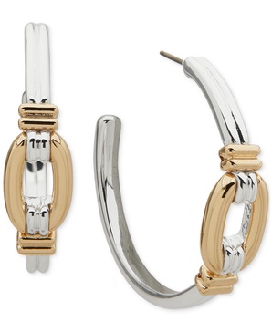 Two-Tone Link C Hoop Earrings