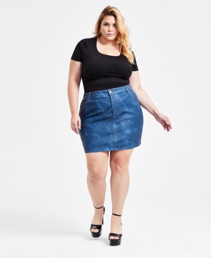 Trendy Plus Denim Faux-Leather Mini Skirt, Exclusively at Macy's