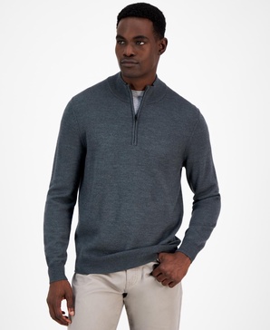 Men's Long-Sleeve Half-Zip Merino Sweater, Created for Macy's
