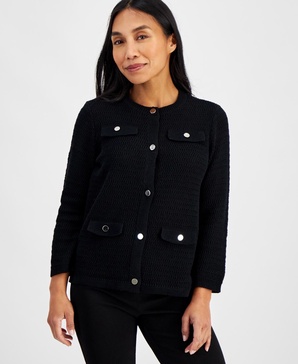 Petite Pocket Button-Front Cardigan