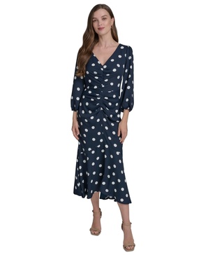 Women's Ruched-Front Balloon-Sleeve A-Line Dress