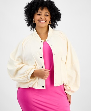 Plus Size Bubble-Hem Twill Cargo Jacket, Exclusively at Macy's