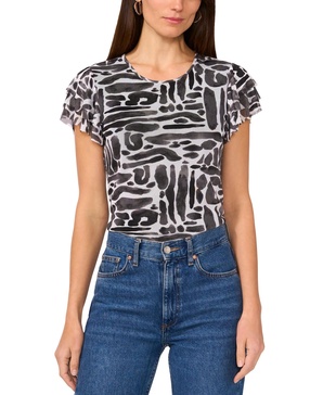 Women's Printed Flutter-Sleeve Top