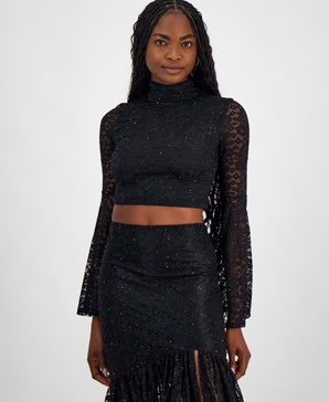 Women's Mock-Neck Dominique Long-Bell-Sleeve Lace Top