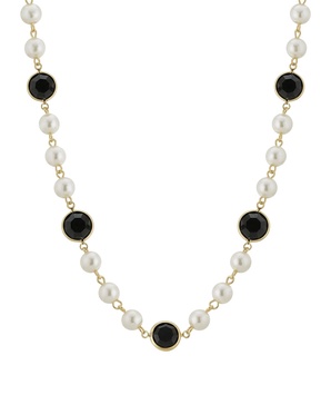 Gold-Tone Imitation Pearl with Black Channels 16" Adjustable Necklace