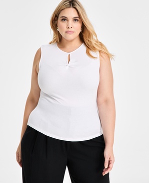 Trendy Plus Sleeveless Ribbed Cut-out Top, Exclusively at Macy's