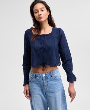 Women's Cotton Cropped Lace-Trim Top