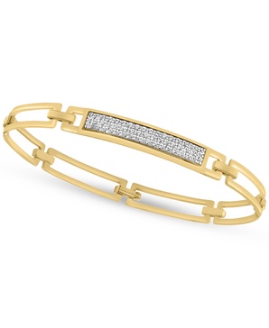 EFFY® Men's Zircon Bar Cluster Rectangular Open Link Bangle Bracelet (1-3/8 ct. t.w.) in Gold-Plated Sterling Silver