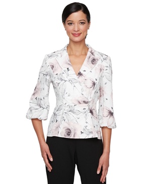Petite Jacquard Printed Faux-Wrap Top