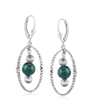 Sterling Silver Rope and Gemstone Bead Drop Earrings