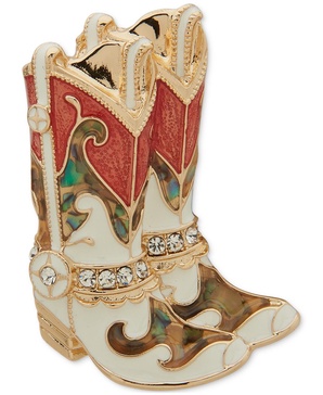 Gold-Tone Multi-Stone Cowboy Boots Pin