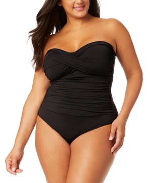 Plus Size Twist-Front Shirred Bandeau One-Piece Swimsuit