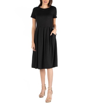 Women's Midi Dress with Short Sleeves and Pocket Detail
