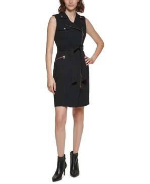 Women's Moto Belted Sleeveless Sheath Dress