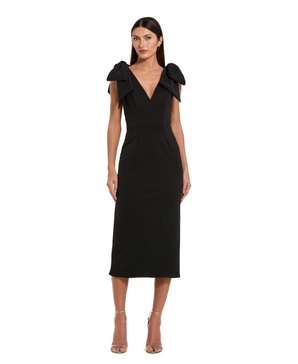 Women's Bow Strap Crepe Fitted Midi Dress