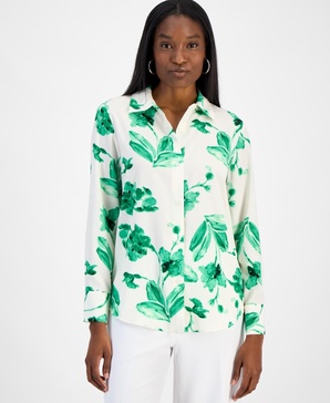 Women's Printed Button-Front Blouse, Exclusively at Macy's 