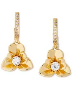 Gold-Tone Precious Pansy Pavé Drop Huggie Earrings