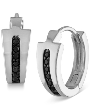 Men's Icon Black Diamond (1/6 ct. t.w.) Hoop Earrings in Sterling Silver