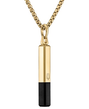 Gold-Tone & Black IP Stainless Steel Black Spinel Pendant Necklace, 24" + 2" extender
