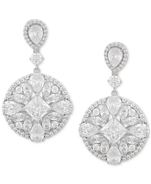 Cubic Zirconia Mixed Cut Circle Cluster Drop Earrings in Sterling Silver