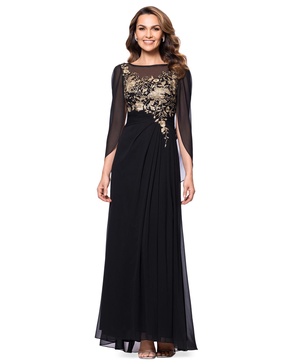 Women's Embroidered Cape-Sleeve Gown