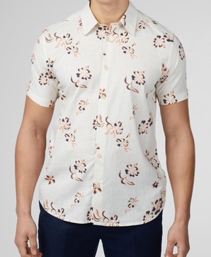 Men's Linear Floral Print Short Sleeve Shirt