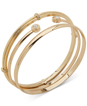 Gold-Tone 3-Pc. Set Crystal Cuff & Bangle Bracelets
