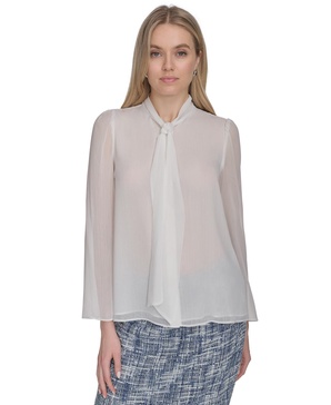 Women's Long Sleeve Tie-Neck Chiffon Blouse