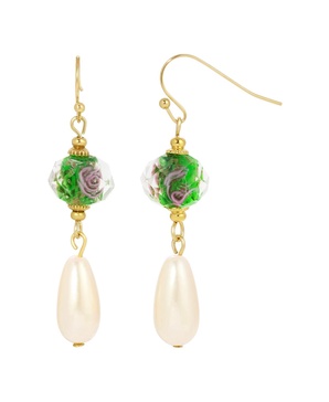Crystal Flower and Imitation Pearl Drop Earrings
