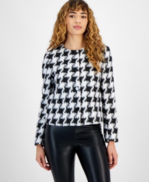 Women's Houndstooth Button-Front Jacket, Created for Macy's