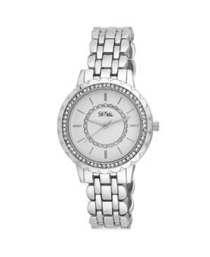 Unisex Crystal Dial Scallop Bezel Silver-tone Base Metal Bracelet Watch 36mm