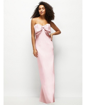 Women's Strapless Satin Column Maxi Dress with Oversized Handcrafted Bow