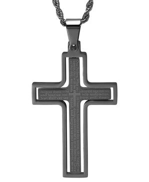 Men's Two-Tone Stainless Steel "Our Father" English Prayer Spinner Cross 24" Pendant Necklace