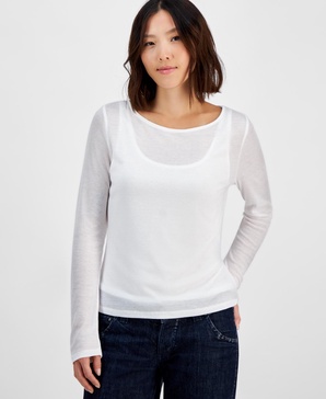 Petite Long-Sleeve Double-Layer Knit Top, Exclusively at Macy's