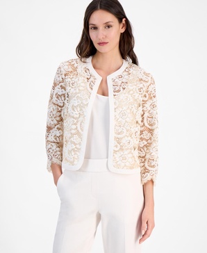 Women's Lace Open-Front 3/4-Sleeve Jacket