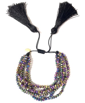  Iridescent Bead Strand Bracelet Adjustable Tassel Ends Bracelet