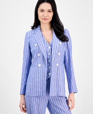 Women's Striped Faux-Double-Breasted Blazer