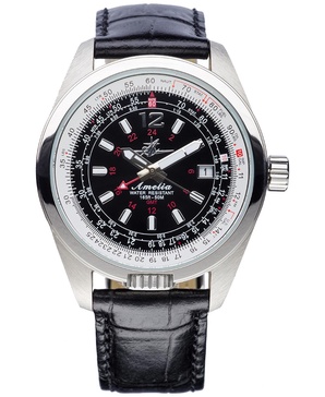 Women's Amelia Swiss GMT Black Leather Strap Watch 40mm
