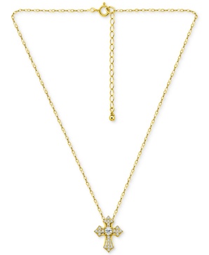 Cubic Zirconia Pavé Cross Pendant Necklace in 18k Gold-Plated Sterling Silver, 16" + 2" extender, Created for Macy's