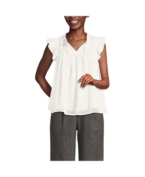 Women's Split Neck Satin Ruffle Blouse