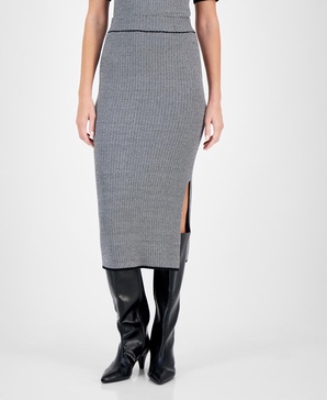 Women's Sweater-Knit Skirt Side-Slit Midi Skirt 